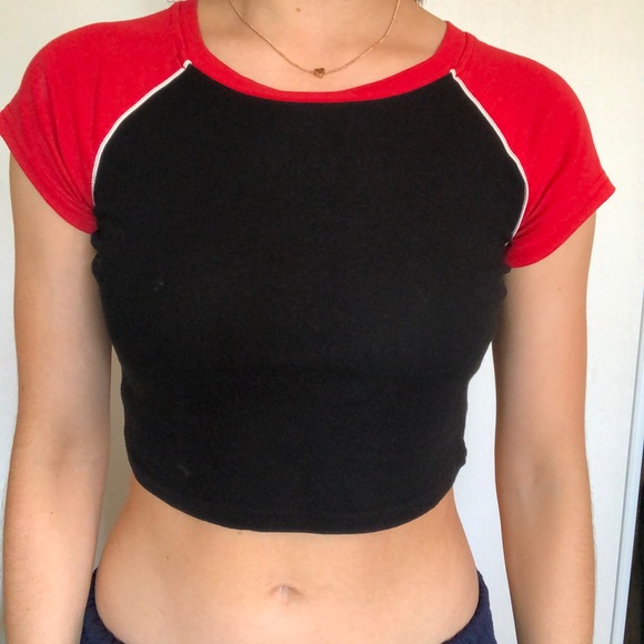 Tops - red and black cropped baseball tee